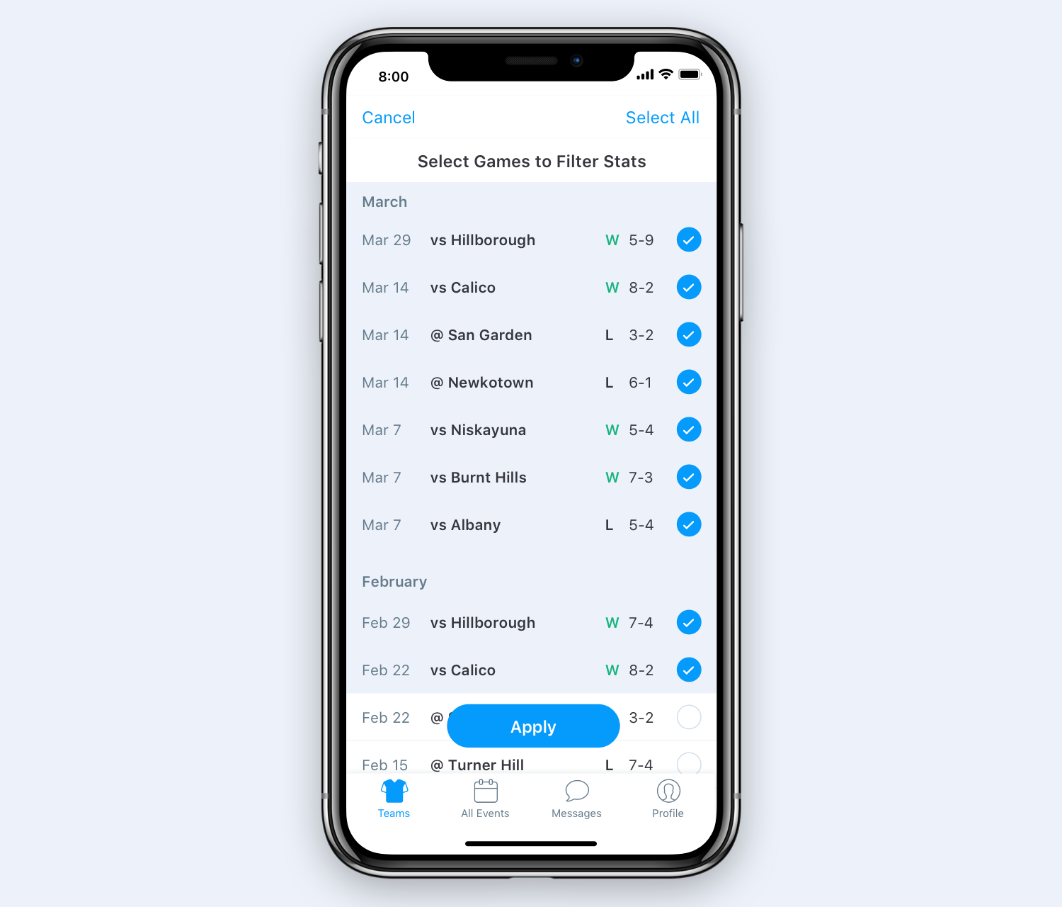 Stat Filters GameChanger